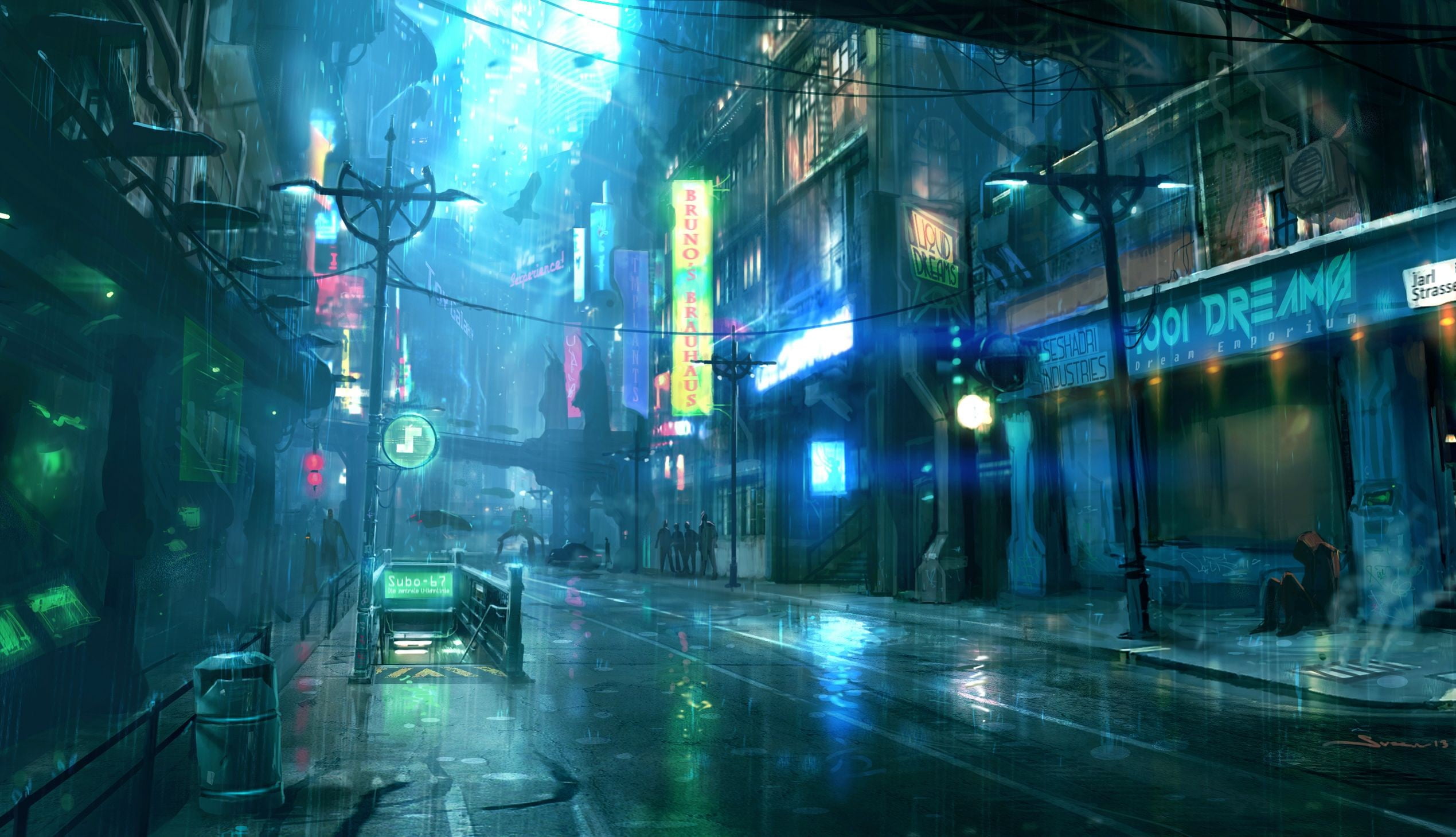 Cyberpunk City Street, futuristic city, glass material, street, transportation