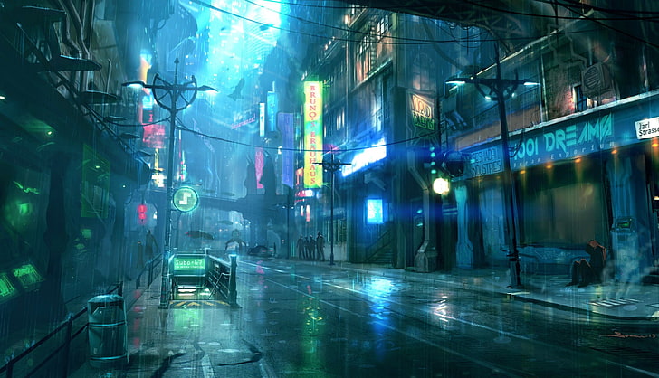 Cyberpunk City Street, futuristic city, glass  material, street, transportation Free HD Wallpaper