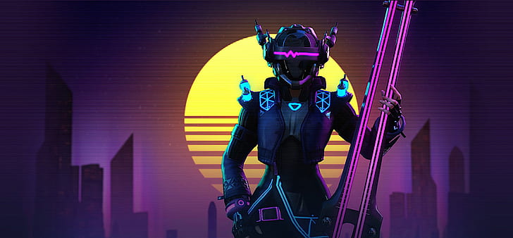 Cyberpunk Cyborg Girl, synthwave, cyberpunk, tower, lights Free HD Wallpaper