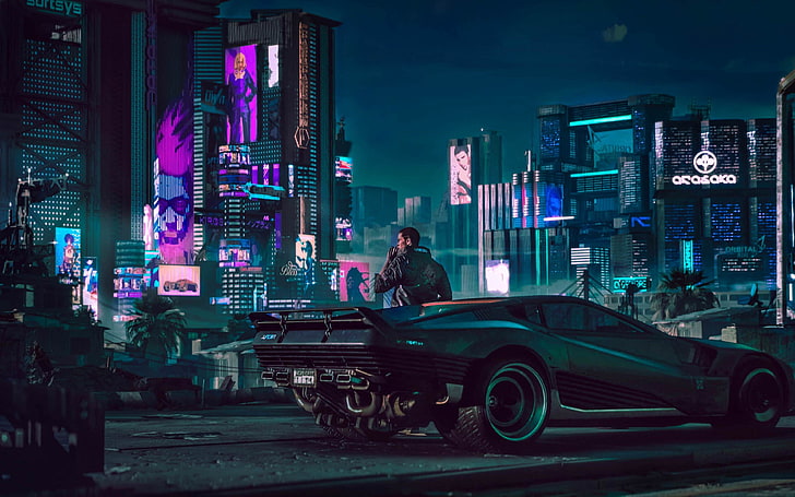 Cyberpunk Future City, building exterior, architecture, cyberpunk 2077, men Free HD Wallpaper