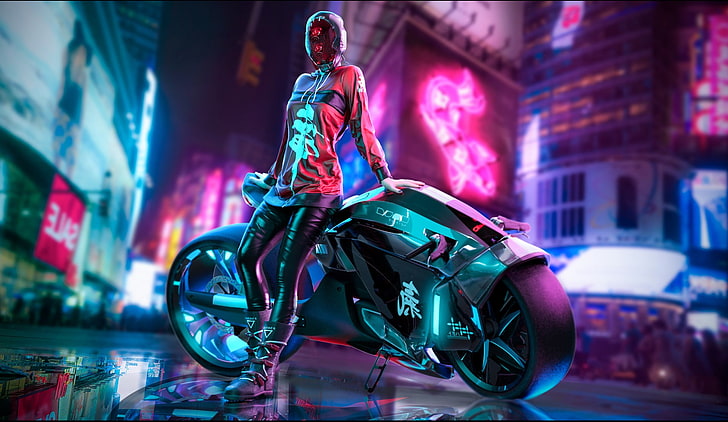 Cyberpunk Motorcycle, transportation, stage, speed, men Free HD Wallpaper