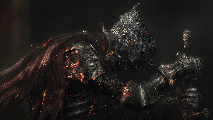 Dark Souls Black Knight, mountain, armor, illuminated, outdoors Free HD Wallpaper