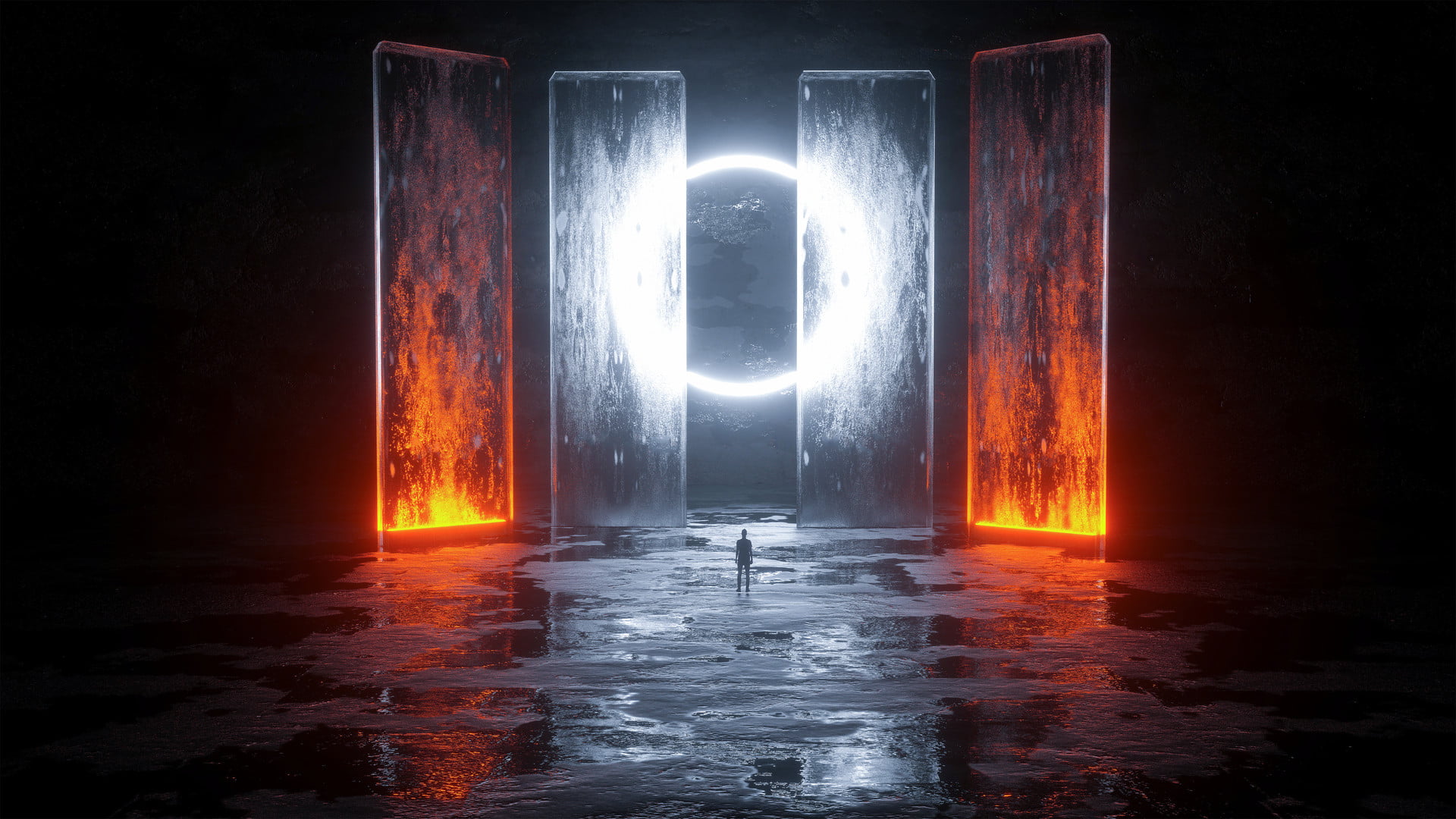 Digital Landscape Photography, ice, neon lights, dark, surreal