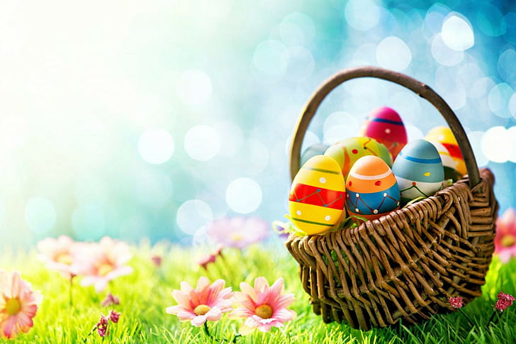 Easter Basket, eggs, Easter, easter eggs in basket, easter Free HD Wallpaper