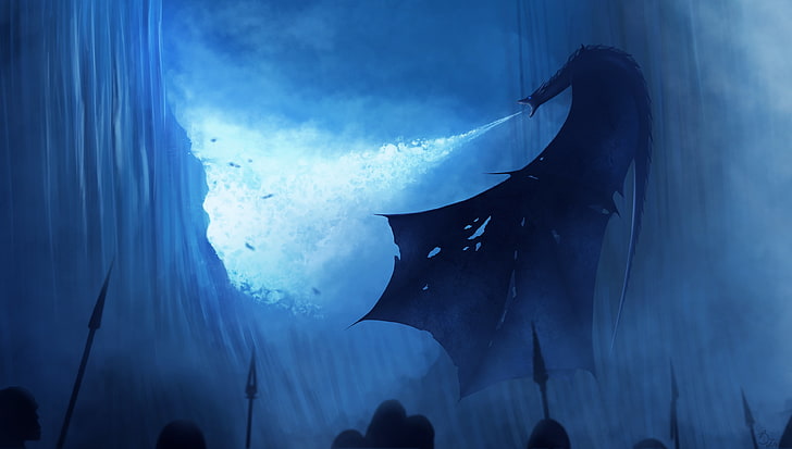 Game of Thrones White Walker Dragon, blue flames, fish, tv series, water Free HD Wallpaper