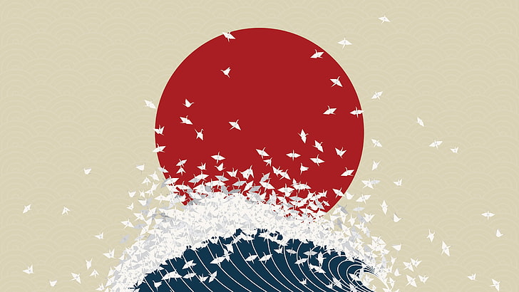 Great Wave by Hokusai, grunge, motion, holiday, decoration Free HD Wallpaper