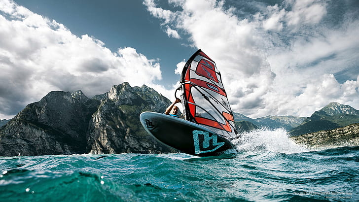 Lake Garda Castle, windsurfing, italy, northern, springsummer Free HD Wallpaper
