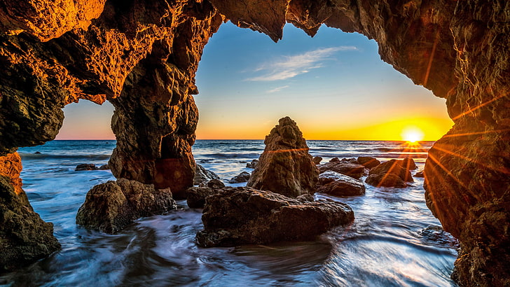 Matador Ballard, malibu sea cave, sea cave, seaside, el matador state beach Free HD Wallpaper