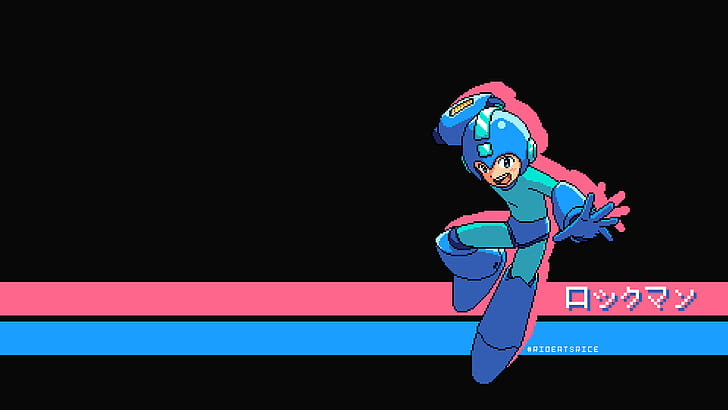 Mega Man Pixel, pixel art, mega man, video game, minimalist Free HD Wallpaper