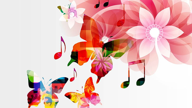 Music Note Butterfly, 3d and abs, colorful, abstract, pink Free HD Wallpaper