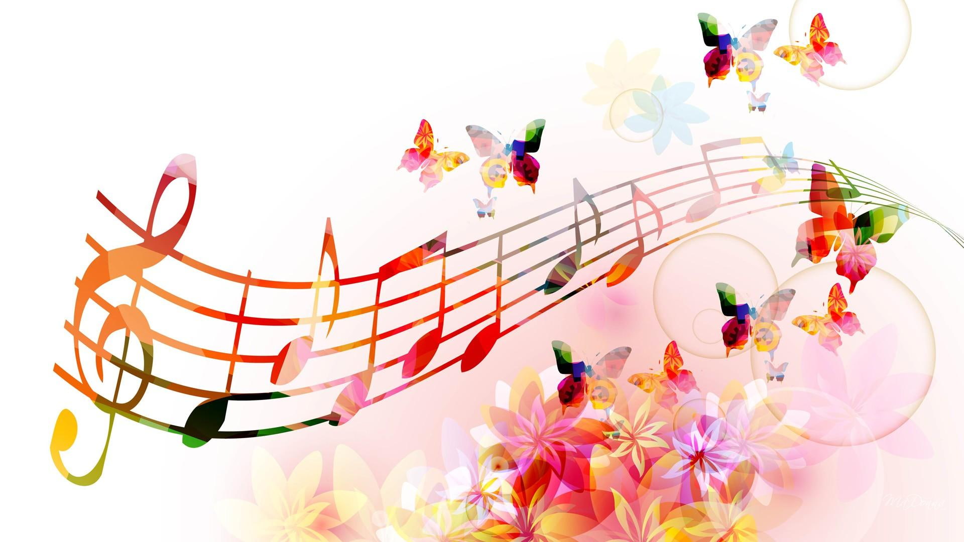 Music Note Butterfly, melody, instruments, papillon, blooms