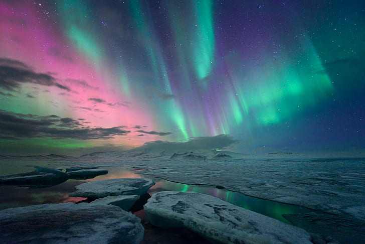 Northern Lights Myvatn Iceland, jokulsarlon, landscape, aurora polaris, sea Free HD Wallpaper