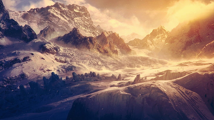 Pretty Mountain Landscapes, snowcapped mountain, tourism, tranquil scene, digital art Free HD Wallpaper