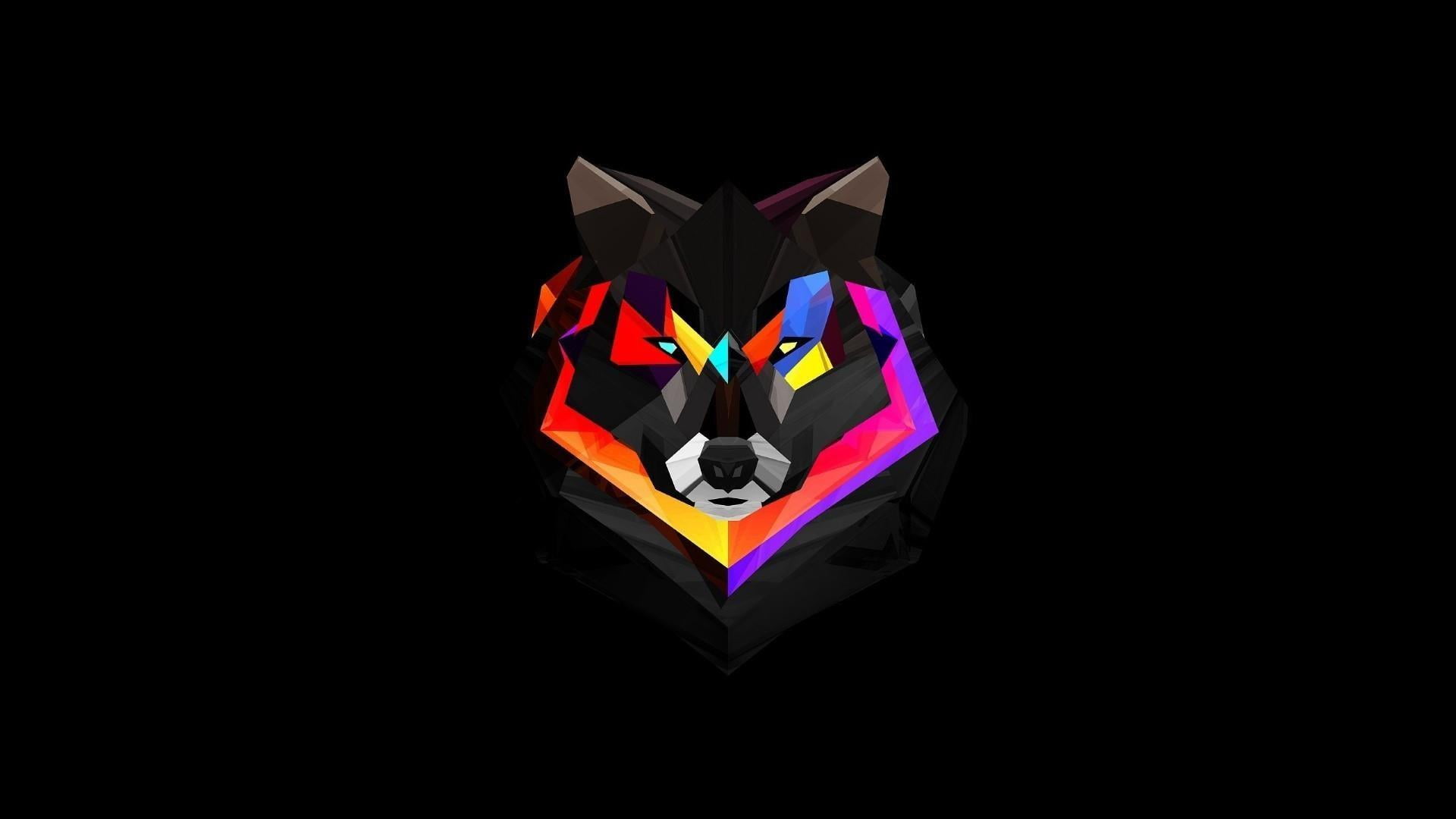 Purple Wolves, cut out, black background, still life, paper