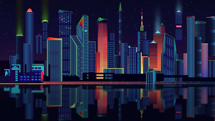 Retro Game, line, retrowave art, city, cityscape Free HD Wallpaper