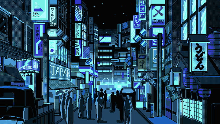 Retro Pixel Art, japan, people, pixel art, Japan Free HD Wallpaper