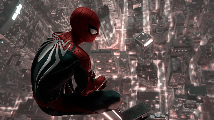 Spider-Man PS4 Design, red, men, hood, standing Free HD Wallpaper