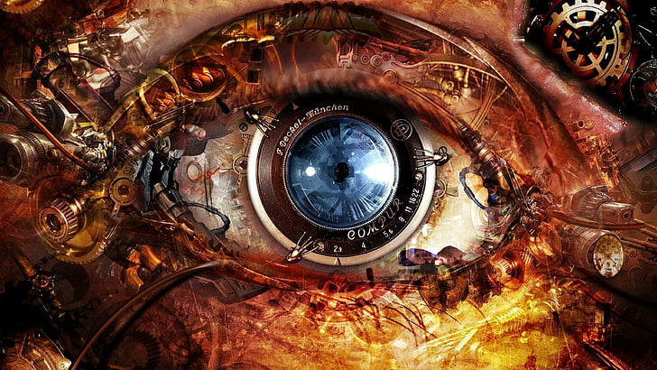 Steampunk Decor, eye, electronic, artwork, art Free HD Wallpaper