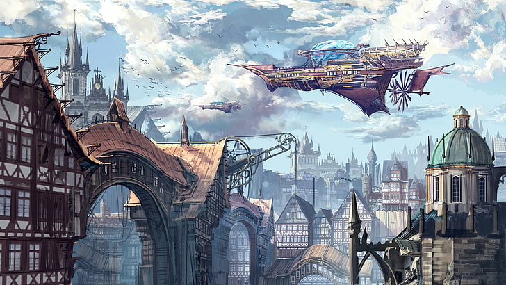 Steampunk World, cloud  sky, building exterior, outdoors, day Free HD Wallpaper
