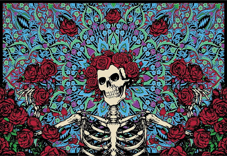 Sugar Skull Cool, begonias, creativity, grateful dead, ornate Free HD Wallpaper