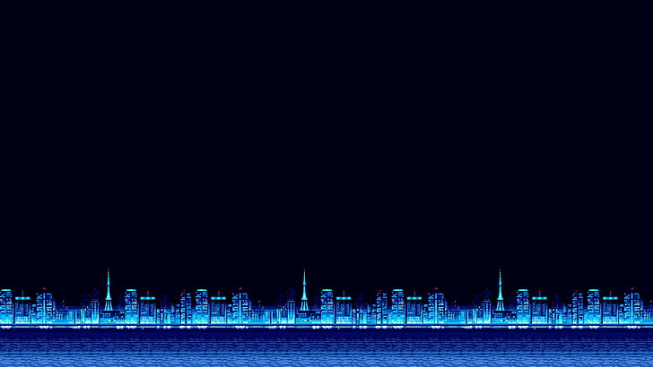 Technology City, bit, sinti, 8 bit, blue Free HD Wallpaper