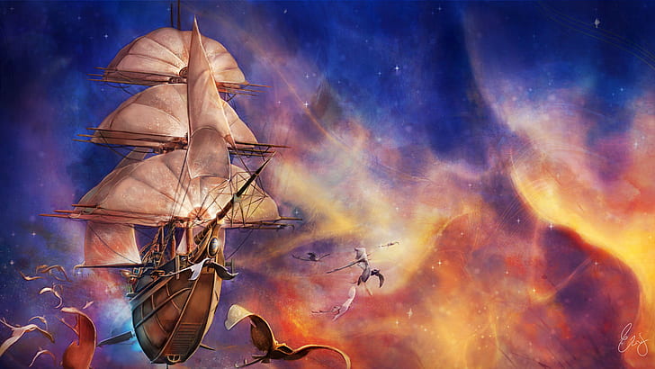 Treasure Planet Art, flying, disney, fantasy art, spaceship Free HD Wallpaper