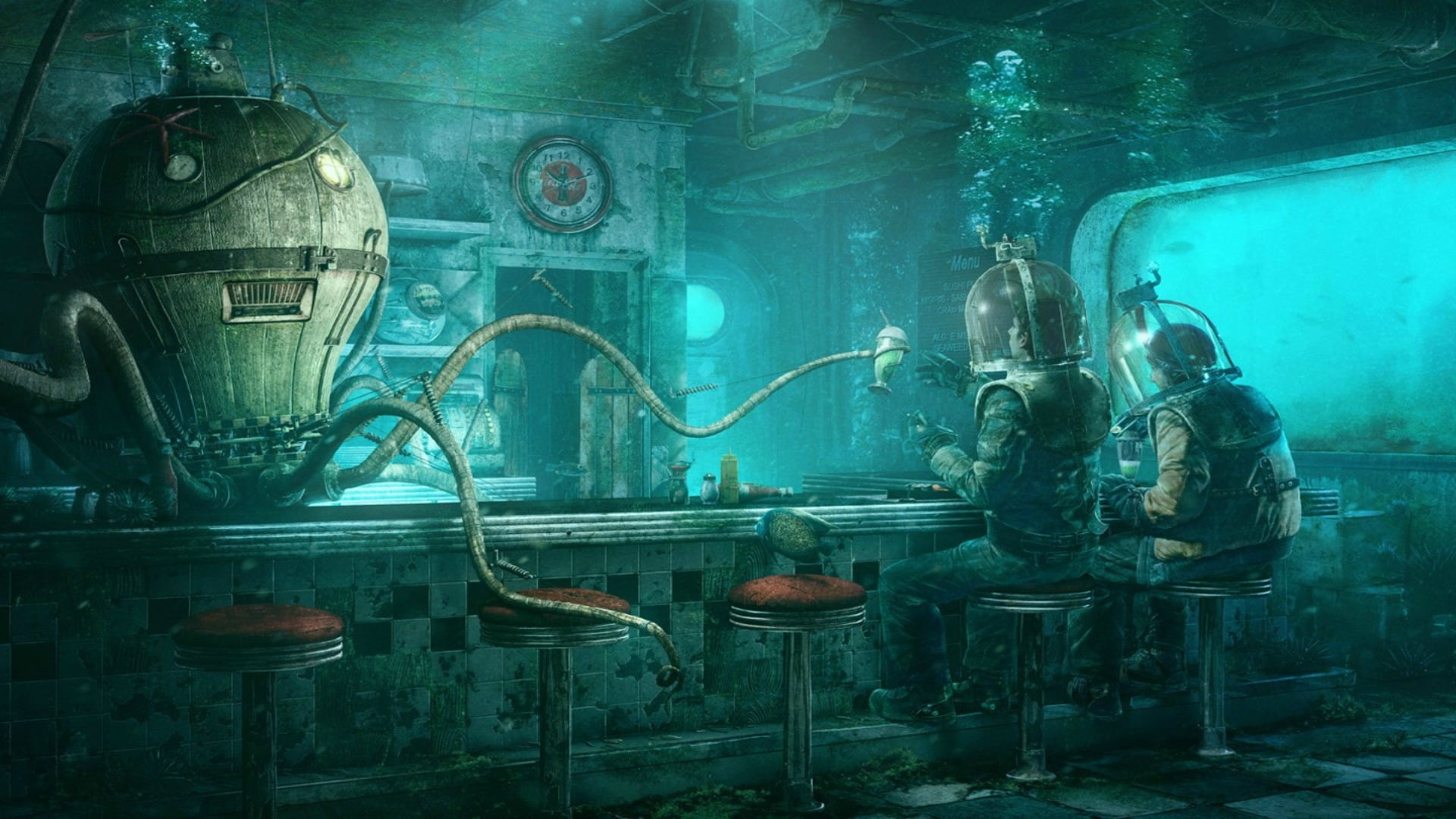 Underwater Concept Art, transparent, valve, steampunk, factory