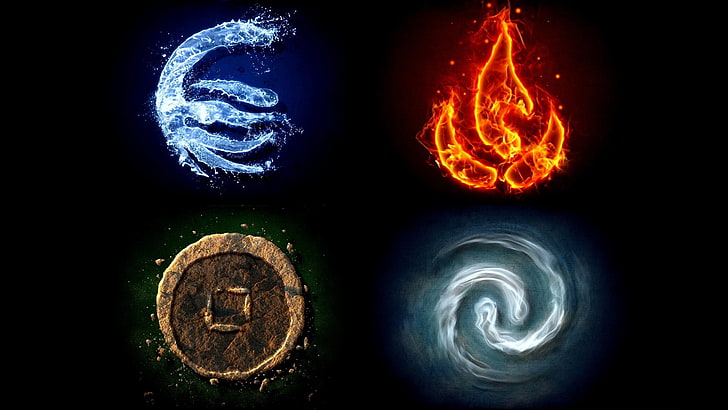 4 Elements Symbols, pattern, igniting, black color, typescript Free HD Wallpaper