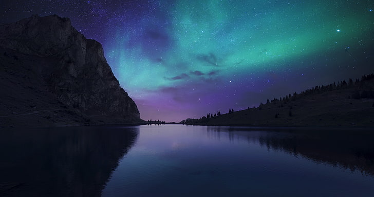 Aurora Boreal, beauty in nature, galaxy, reflection, star field Free HD Wallpaper