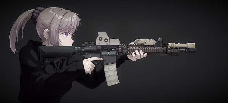 Awesome Anime Girl with Gun, handgun, gun, one person, m416