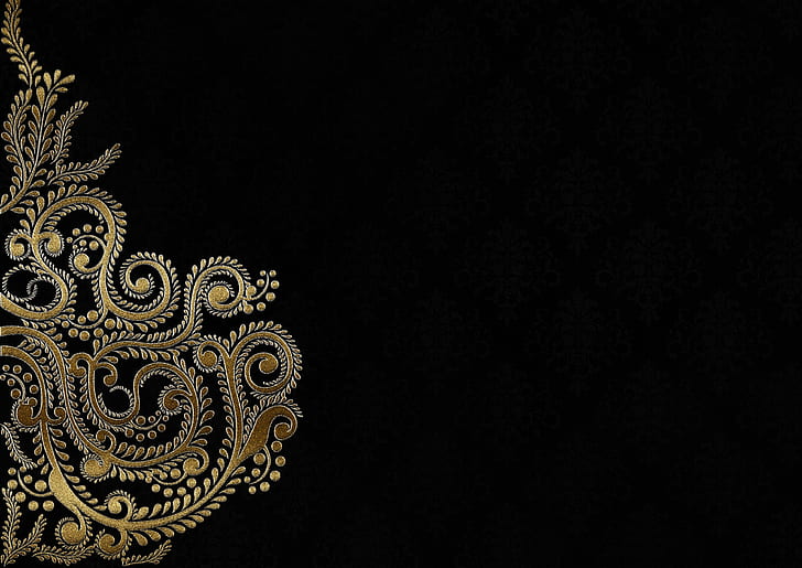 Black and Gold Leaf, ornament, background, pattern, black Free HD Wallpaper