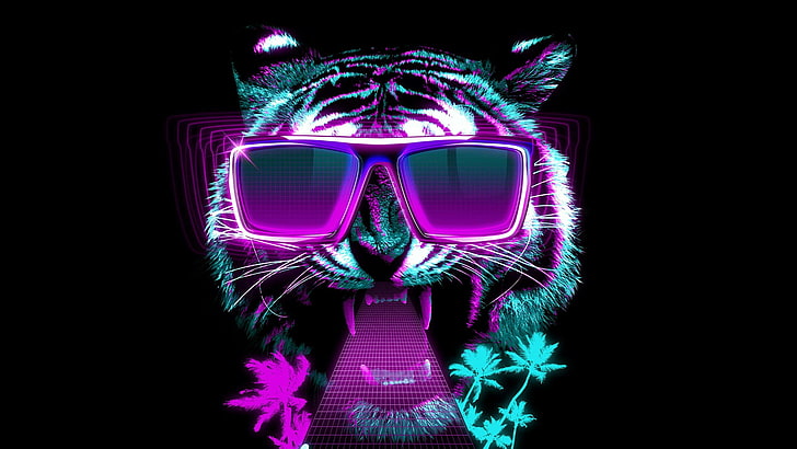 Colorful Tiger, retro, art, retro art, graphics