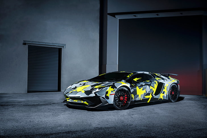 Cool Lamborghini Aventador, wall  building feature, garage, performance car, car Free HD Wallpaper