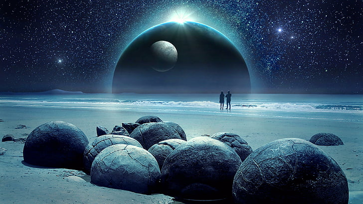 Dark Laptop, landscape, alien world, moon, fantasy art