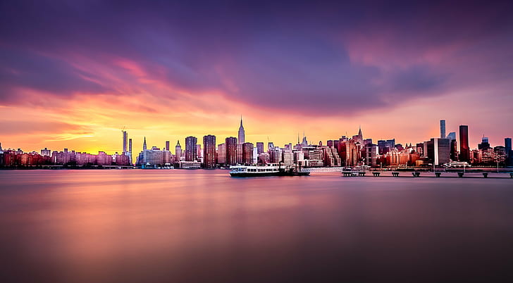 Downtown Manhattan Skyline, architecture, clouds, nikon d4, water