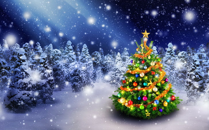 Fir Tree Snow, merry, decoration, new year, tree Free HD Wallpaper