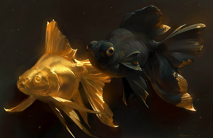 Gold Fish HD, closeup, craft, gold colored, animal