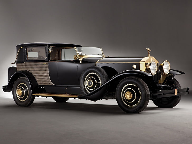 Matte Black Rolls-Royce, gray background, mode of transportation, road, stationary Free HD Wallpaper