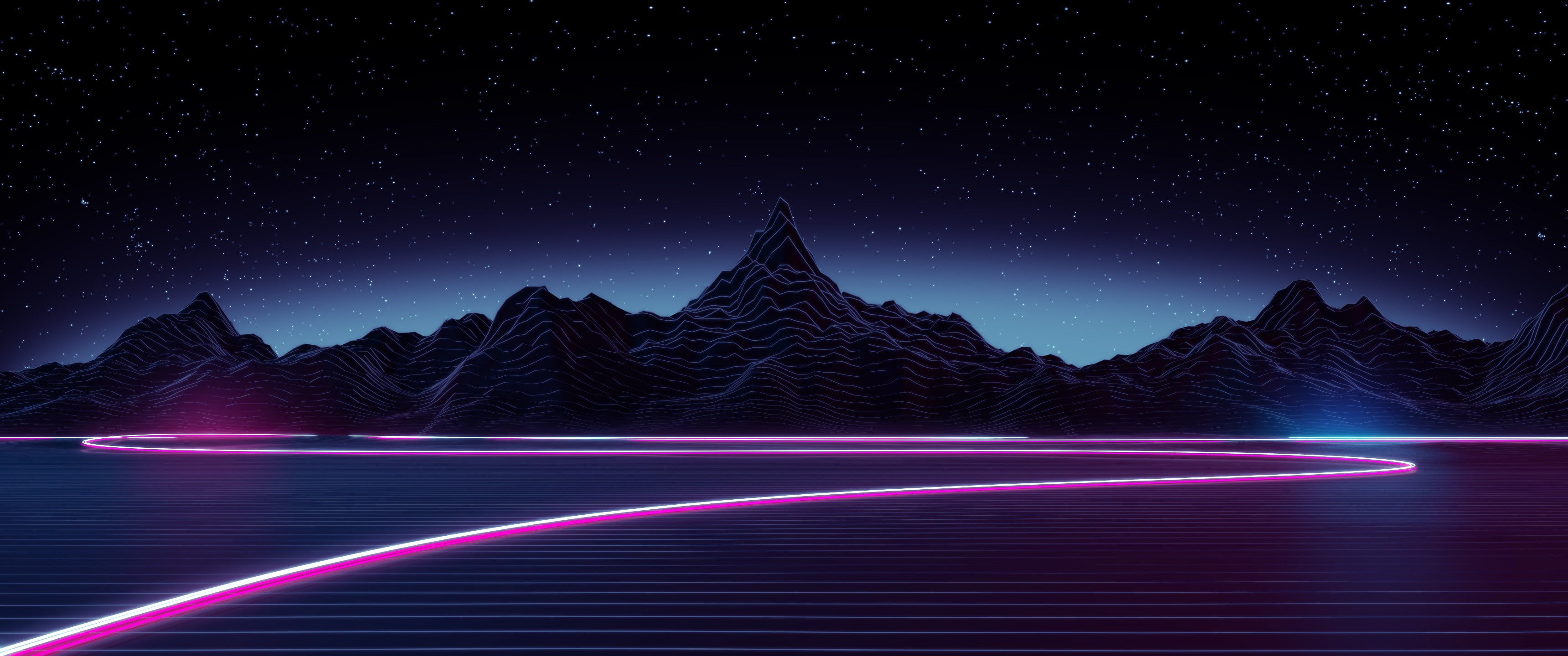 Neon LockScreen, digital art, retro style, lake, Retro style