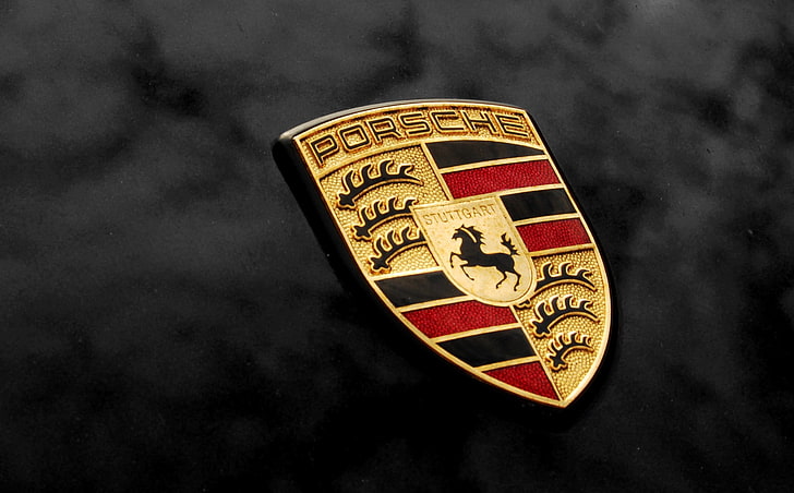 Old Porsche Logo, gold colored, old, porsche, religion Free HD Wallpaper