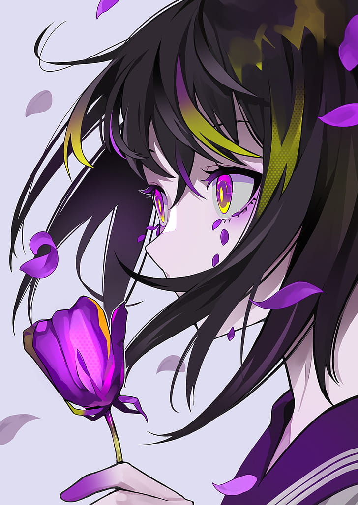 Purple-Eyed Anime Characters, digital art, lam, crying, portrait display