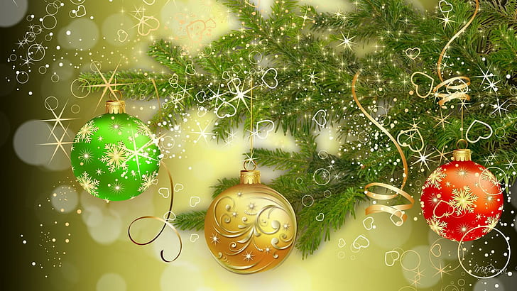 Red and Gold Christmas Free, gold, christmas, green, spruce Free HD Wallpaper