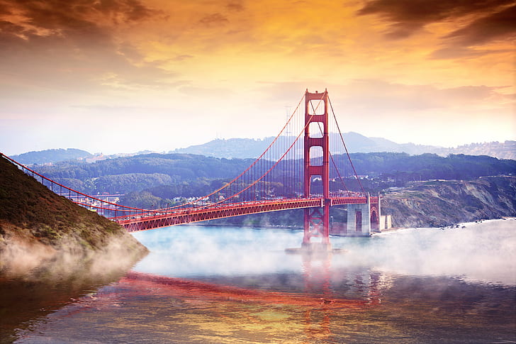 Under the Golden Gate Bridge, bay, star  color, urban, outdoors