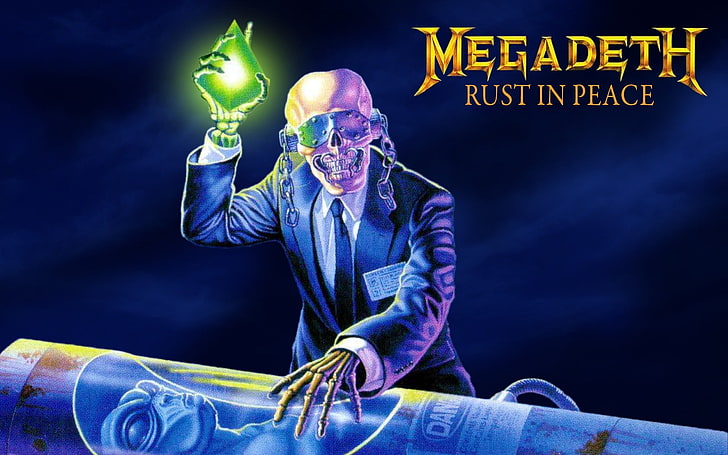 Vic Rattlehead Rust in Peace, vic rattlehead, sign, adult, western script Free HD Wallpaper