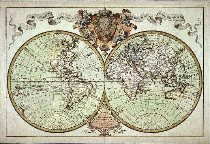 World Map Wall Mural, retro styled, antique, pattern, sepia toned