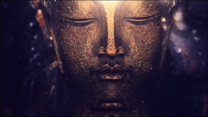 Zen Buddha, gold, lights, no people, spooky Free HD Wallpaper