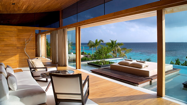 Awesome Bedroom with Pool, maldives, nature, wealth, luxury Free HD Wallpaper
