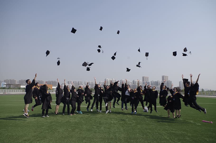 Batman Theme, large group of people, men, university student, graduation