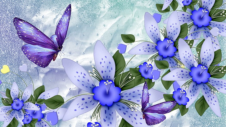 Butterfly Animated, flowers, butterflies, lavender, abstract Free HD Wallpaper