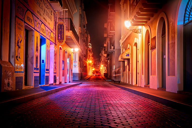 City Street Night HD, relaxing, family, built structure, streets Free HD Wallpaper